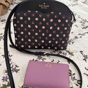 Kate Spade Purple / Pink Polka Dot Dotted Cross Body Purse w/ Matching Wallet
